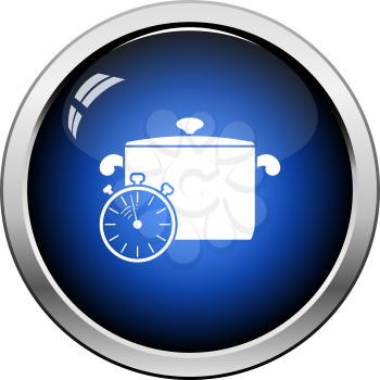Pan With Stopwatch Icon. Glossy Button Design. Vector Illustration.