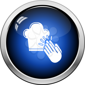 Clapping Palms To Toque Icon. Glossy Button Design. Vector Illustration.