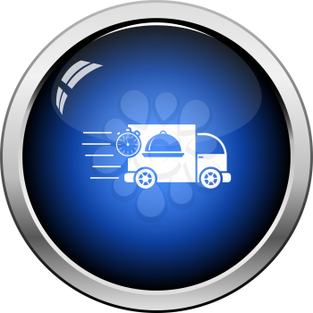 Fast Food Delivery Car Icon. Glossy Button Design. Vector Illustration.
