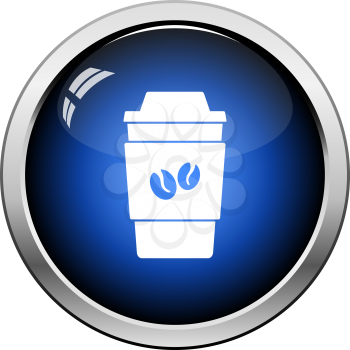 Outdoor Paper Cofee Cup Icon. Glossy Button Design. Vector Illustration.