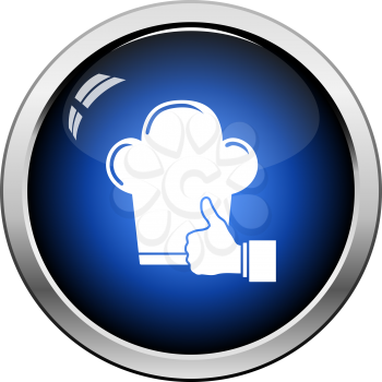 Thumb Up To Chef Icon. Glossy Button Design. Vector Illustration.