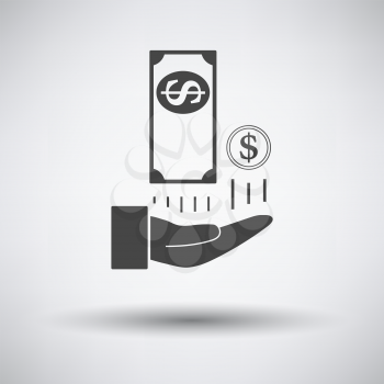 Cash Back To Hand Icon. Dark Gray on Gray Background With Round Shadow. Vector Illustration.