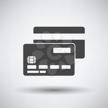 Front And Back Side Of Credit Card Icon. Dark Gray on Gray Background With Round Shadow. Vector Illustration.
