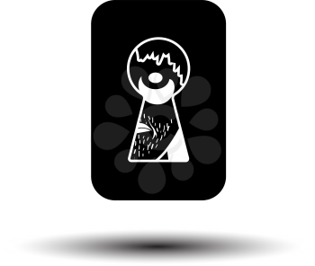 Criminal Peeping Through Keyhole Icon. Black on White Background With Shadow. Vector Illustration.