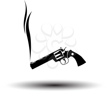 Smoking Revolver Icon. Black on White Background With Shadow. Vector Illustration.