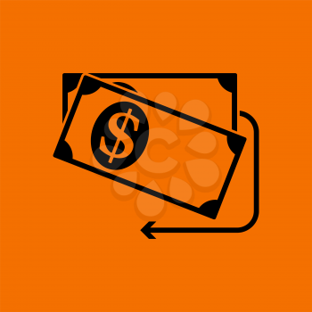 Cash Back Dollar Banknotes Icon. Black on Orange Background. Vector Illustration.