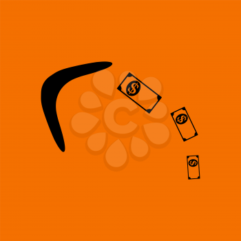 Cashback Boomerang Icon. Black on Orange Background. Vector Illustration.
