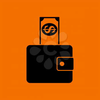 Dollar Get Out From Purse Icon. Black on Orange Background. Vector Illustration.
