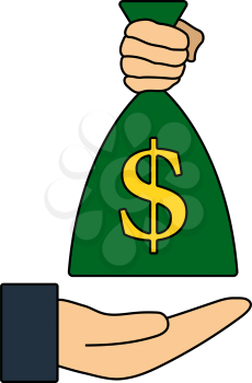 Hand Holding The Money Bag Icon. Editable Outline With Color Fill Design. Vector Illustration.