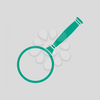 Magnifier Icon. Green on Gray Background. Vector Illustration.