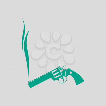 Smoking Revolver Icon. Green on Gray Background. Vector Illustration.