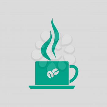 Smoking Cofee Cup Icon. Green on Gray Background. Vector Illustration.