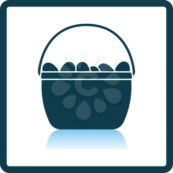 Easter Basket With Eggs Icon. Square Shadow Reflection Design. Vector Illustration.