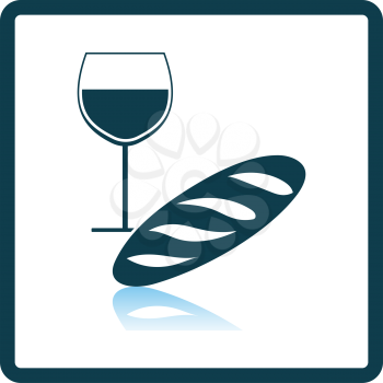 Easter Wine And Bread Icon. Square Shadow Reflection Design. Vector Illustration.