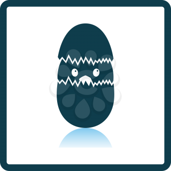 Easter Chicken In Egg Icon. Square Shadow Reflection Design. Vector Illustration.