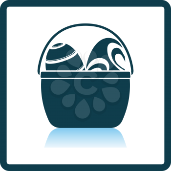 Easter Basket With Eggs Icon. Square Shadow Reflection Design. Vector Illustration.