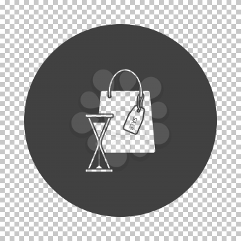 Sale Bag With Hourglass Icon. Subtract Stencil Design on Tranparency Grid. Vector Illustration.