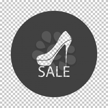High Heel Shoe On Sale Sign Icon. Subtract Stencil Design on Tranparency Grid. Vector Illustration.