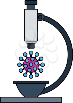 Research Coronavirus By Microscope Icon. Editable Outline With Color Fill Design. Vector Illustration.