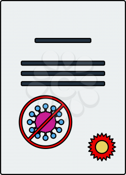 No Coronavirus Certificate Icon. Editable Outline With Color Fill Design. Vector Illustration.