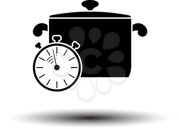 Pan With Stopwatch Icon. Black on White Background With Shadow. Vector Illustration.