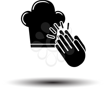 Clapping Palms To Toque Icon. Black on White Background With Shadow. Vector Illustration.