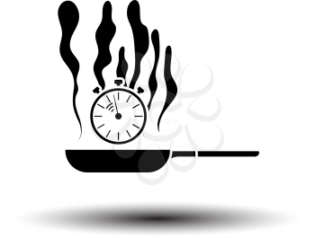 Pan With Stopwatch Icon. Black on White Background With Shadow. Vector Illustration.