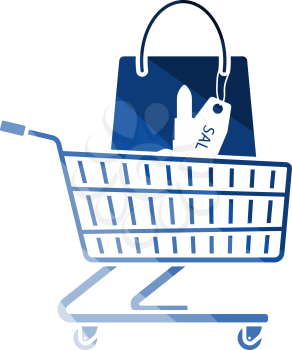Shopping Cart With Bag Of Cosmetics Icon. Flat Color Ladder Design. Vector Illustration.
