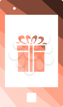 Smartphone With Gift Box On Screen Icon. Flat Color Ladder Design. Vector Illustration.