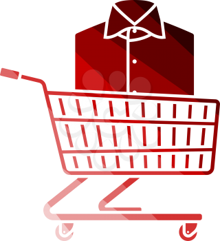 Shopping Cart With Clothes (Shirt) Icon. Flat Color Ladder Design. Vector Illustration.