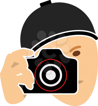 Detective With Camera Icon. Flat Color Design. Vector Illustration.