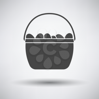 Easter Basket With Eggs Icon. Dark Gray on Gray Background With Round Shadow. Vector Illustration.