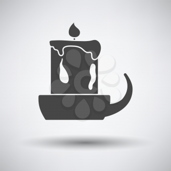 Candle In Candlestick Icon. Dark Gray on Gray Background With Round Shadow. Vector Illustration.