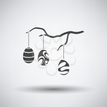 Easter Eggs Hanged On Tree Branch Icon. Dark Gray on Gray Background With Round Shadow. Vector Illustration.