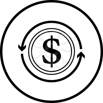 Cash Back Coin Icon. Thin Circle Stencil Design. Vector Illustration.