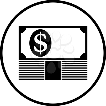 Banknote On Top Of Money Stack Icon. Thin Circle Stencil Design. Vector Illustration.