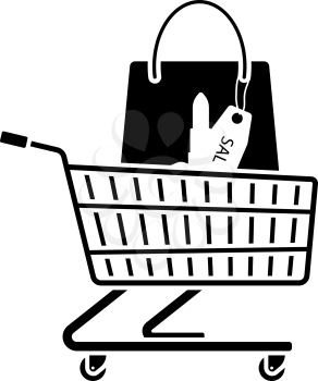 Shopping Cart With Bag Of Cosmetics Icon. Black Stencil Design. Vector Illustration.