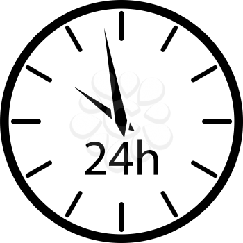 24 Hours Clock Icon. Black Stencil Design. Vector Illustration.