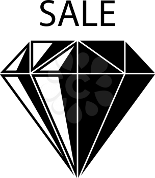 Dimond With Sale Sign Icon. Black Stencil Design. Vector Illustration.
