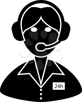 24 Hour Operator Icon. Black Stencil Design. Vector Illustration.