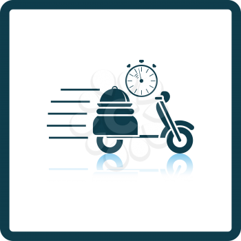 Restaurant Scooter Delivery Icon. Square Shadow Reflection Design. Vector Illustration.