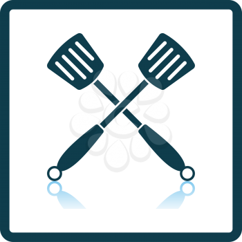 Crossed Frying Spatula. Square Shadow Reflection Design. Vector Illustration.