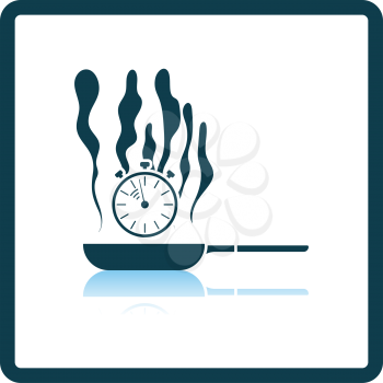 Pan With Stopwatch Icon. Square Shadow Reflection Design. Vector Illustration.