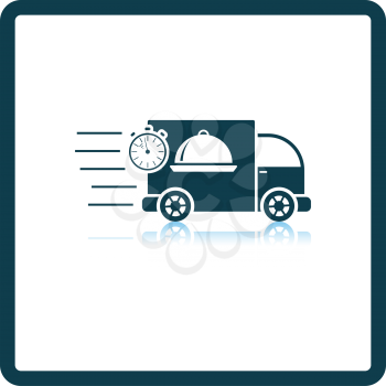 Fast Food Delivery Car Icon. Square Shadow Reflection Design. Vector Illustration.
