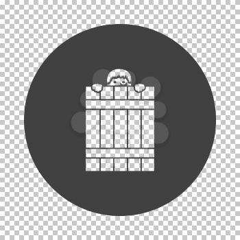 Criminal Peeping From Fence Icon. Subtract Stencil Design on Tranparency Grid. Vector Illustration.