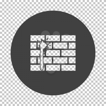 Blood On Brick Wall Icon. Subtract Stencil Design on Tranparency Grid. Vector Illustration.