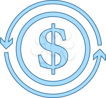 Cash Back Coin Icon. Thin Line With Blue Fill Design. Vector Illustration.