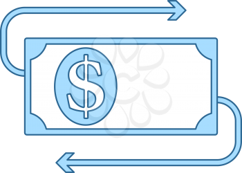 Cash Back Dollar Banknote Icon. Thin Line With Blue Fill Design. Vector Illustration.
