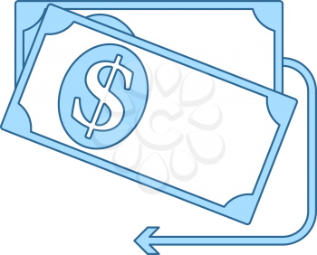 Cash Back Dollar Banknotes Icon. Thin Line With Blue Fill Design. Vector Illustration.