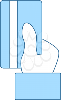 Hand Hold Crdit Card Icon. Thin Line With Blue Fill Design. Vector Illustration.